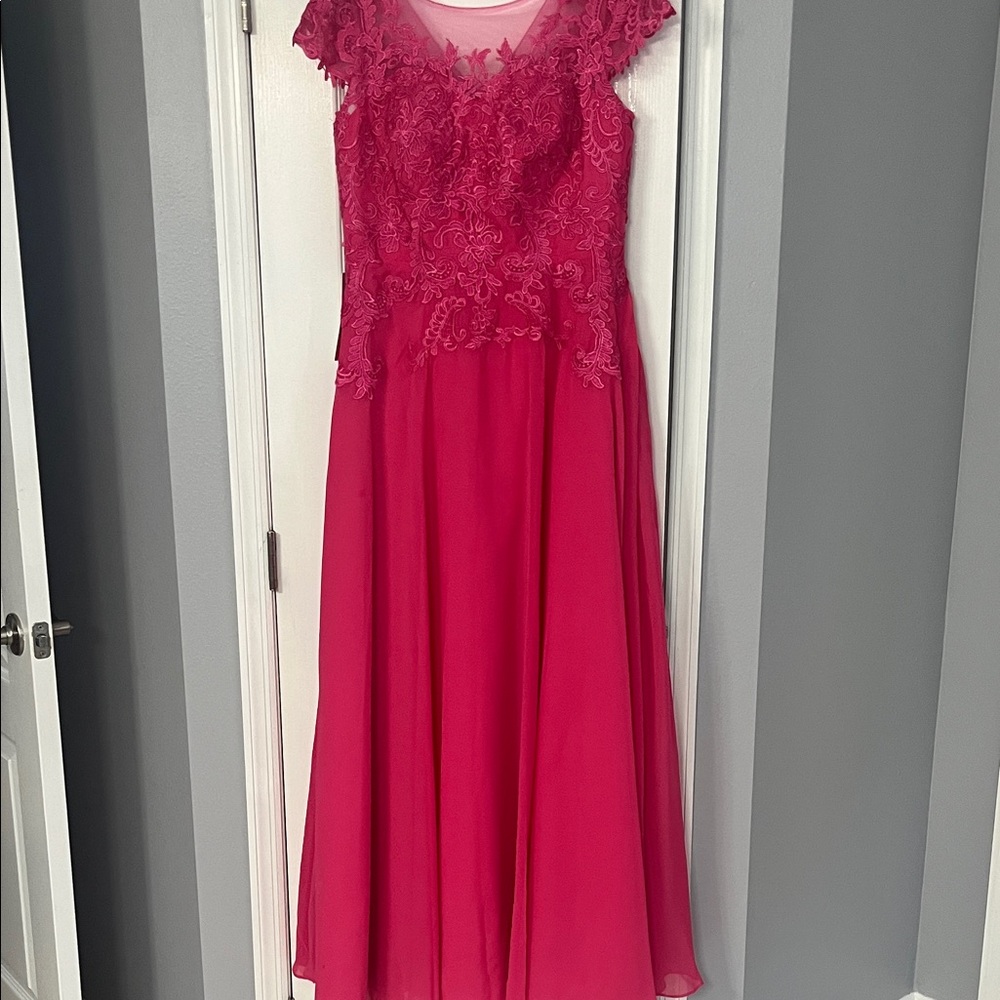 Pink Flutter Sleeve Scoop Neck Gown for Weddings